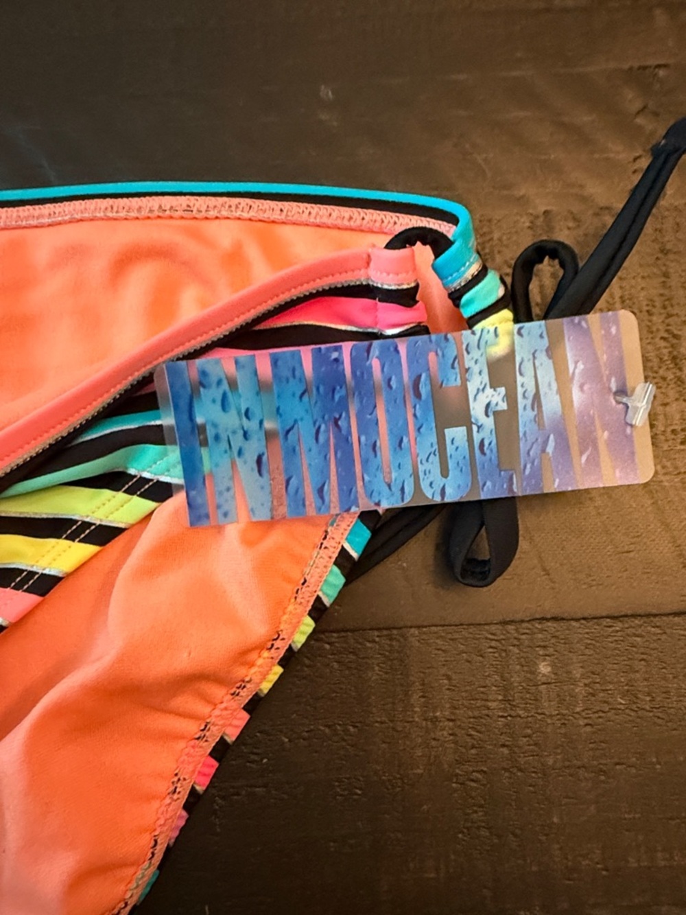 OP/Inmotion Ladies Neon Rainbow Striped Bikini - Top XL, bottom L - Picture 5 of 6